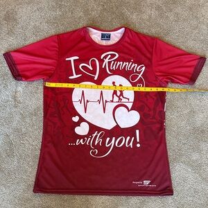 Red Running T-Shirt with Heart Design size L